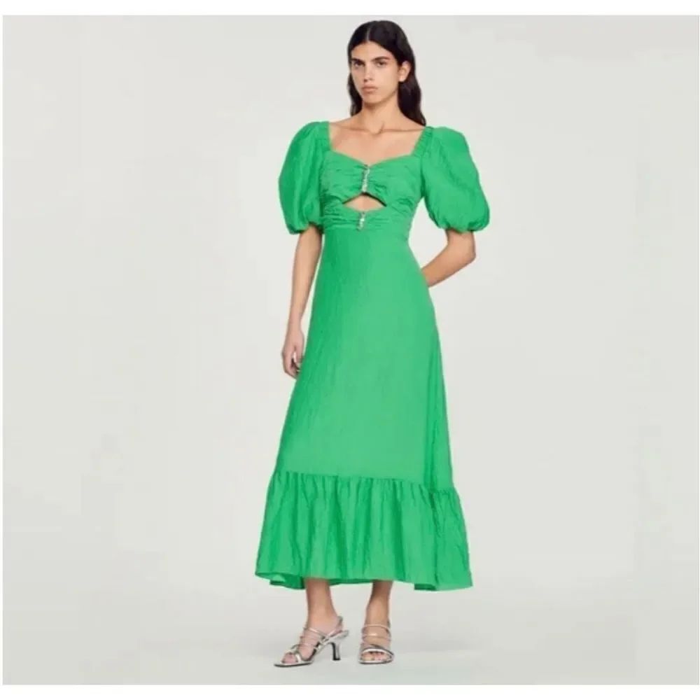 Sandro Falbala Rhinestone Embellished Cutout Midi Dress Womens Green Size 40